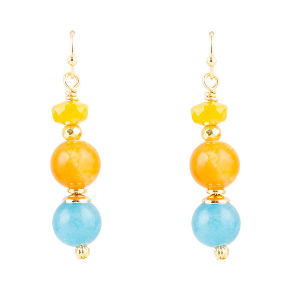 Oxana Yellow and Blue Jade Golden Drop Earrings