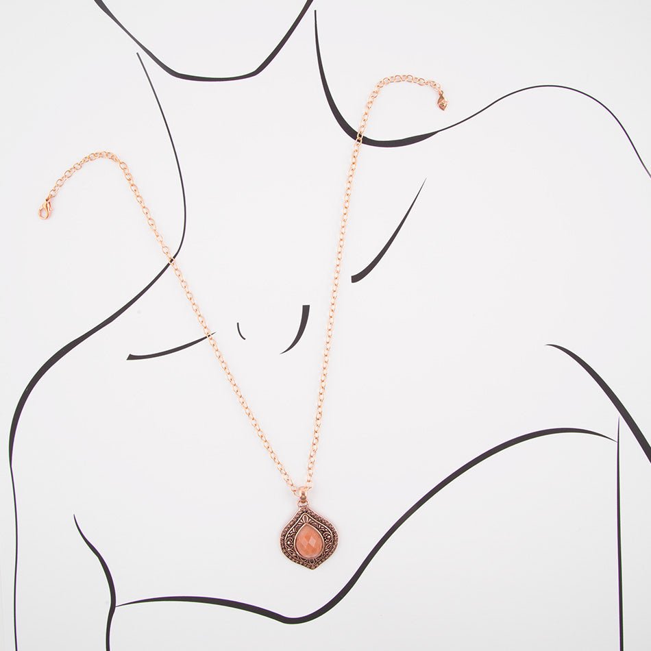 Peach Aventurine Pendant and Rose Gold Necklace