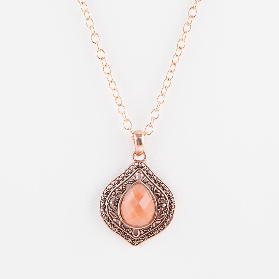 Peach Aventurine Pendant and Rose Gold Necklace