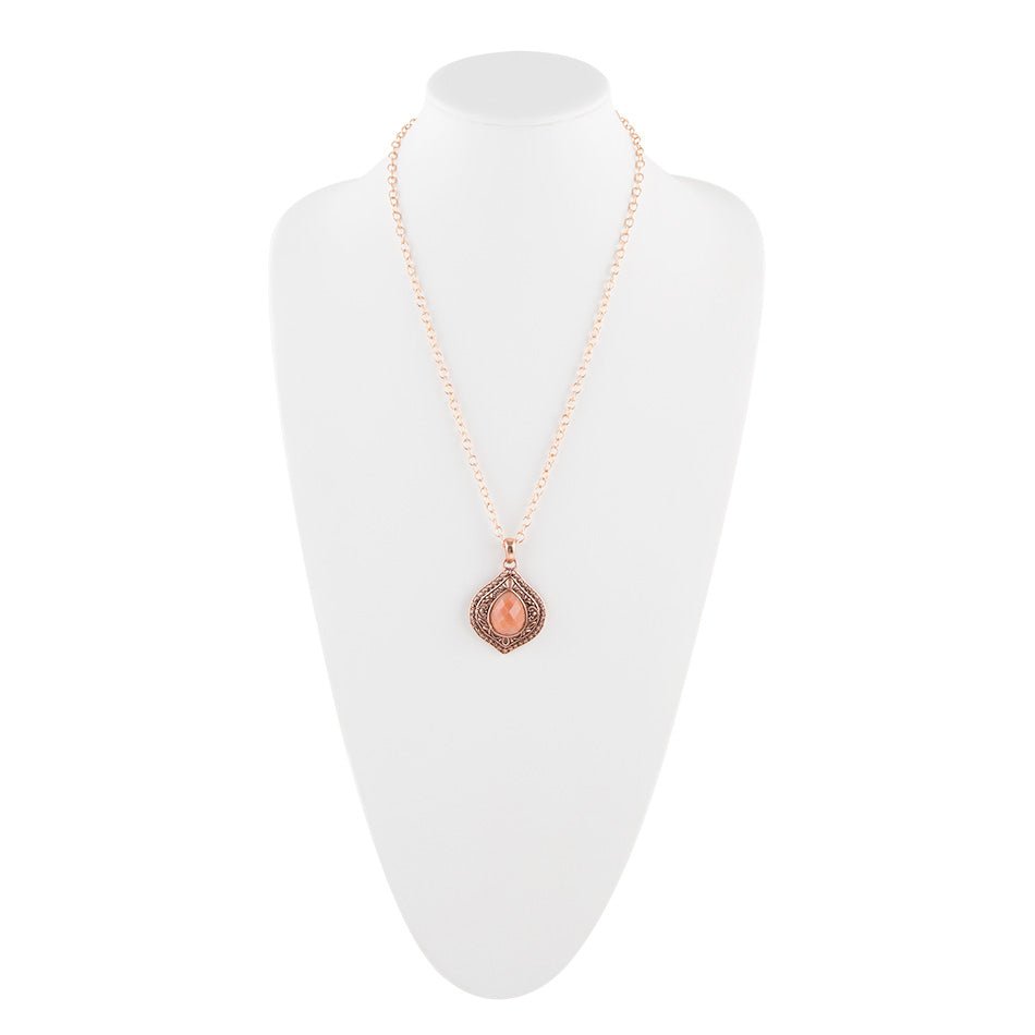 Peach Aventurine Pendant and Rose Gold Necklace