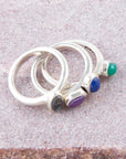 Peacock Colorful Multi-Stone and Sterling Silver Ring Set