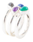 Peacock Colorful Multi-Stone and Sterling Silver Ring Set