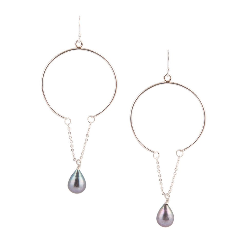 Pearl and Sterling Silver Chain Earrings