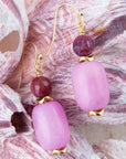 Peony Fuchsia Pink Agate Golden Drop Earrings