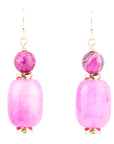 Peony Fuchsia Pink Agate Golden Drop Earrings