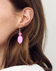 Peony Fuchsia Pink Agate Golden Drop Earrings