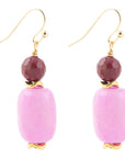 Peony Fuchsia Pink Agate Golden Drop Earrings