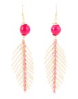 Peony Fuchsia Pink Jade Feather Drop Earrings