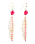 Peony Fuchsia Pink Jade Feather Drop Earrings