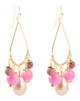 Peony Fuchsia Pink Jade Golden Drop Earrings