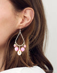 Peony Fuchsia Pink Jade Golden Drop Earrings