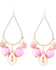 Peony Fuchsia Pink Jade Golden Drop Earrings