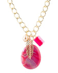 Peony Fuschsia Pink Agate Golden Charm Necklace