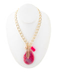 Peony Fuschsia Pink Agate Golden Charm Necklace