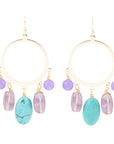 Purple Periwinkle Amethyst and Blue Magnesite Golden Chandelier Earrings