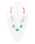 Purple Periwinkle Amethyst and Blue Turquoise Long Golden Necklace