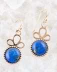 Petals of Blue Lapis Drop Golden Earrings