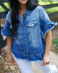 Luisa Ruffled Short Sleeve Denim Jacket