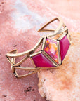Pink Agate and Coral Matrix Golden Cuff Bracelet