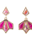 Pink Agate and Shell Matrix Golden Statement Earrings