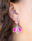 Pink Agate and Shell Matrix Golden Statement Earrings