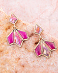 Pink Agate and Shell Matrix Golden Statement Earrings