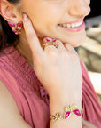 Pink Agate Golden Butterflies Post Earrings