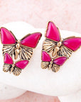 Pink Agate Golden Butterflies Post Earrings