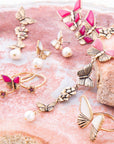 Pink Agate Golden Butterflies Post Earrings