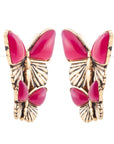 Pink Agate Golden Butterflies Post Earrings