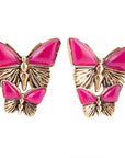 Pink Agate Golden Butterflies Post Earrings
