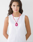 Pink Agate Golden Pendant Necklace