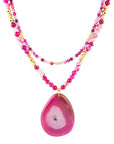 Pink Agate Golden Pendant Necklace