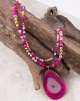 Pink Agate Golden Pendant Necklace