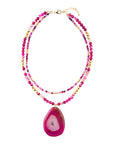 Pink Agate Golden Pendant Necklace