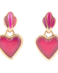 Pink Agate Heart Drop Golden Earrings