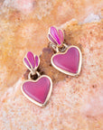 Pink Agate Heart Drop Golden Earrings