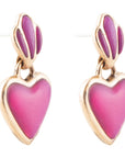 Pink Agate Heart Drop Golden Earrings