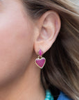 Pink Agate Heart Drop Golden Earrings
