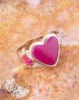 Pink Agate Heart Golden Statement Ring