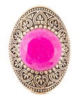 Pink Agate Punch Golden Statement Ring