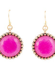 Pink Agate Punch Golden Drop Earrings