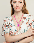 Pink Agate Stacked Stone Floral Pendant Necklace