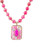 Pink Agate Stacked Stone Floral Pendant Necklace