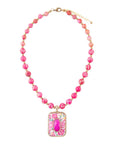 Pink Agate Stacked Stone Floral Pendant Necklace