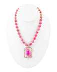 Pink Agate Stacked Stone Floral Pendant Necklace