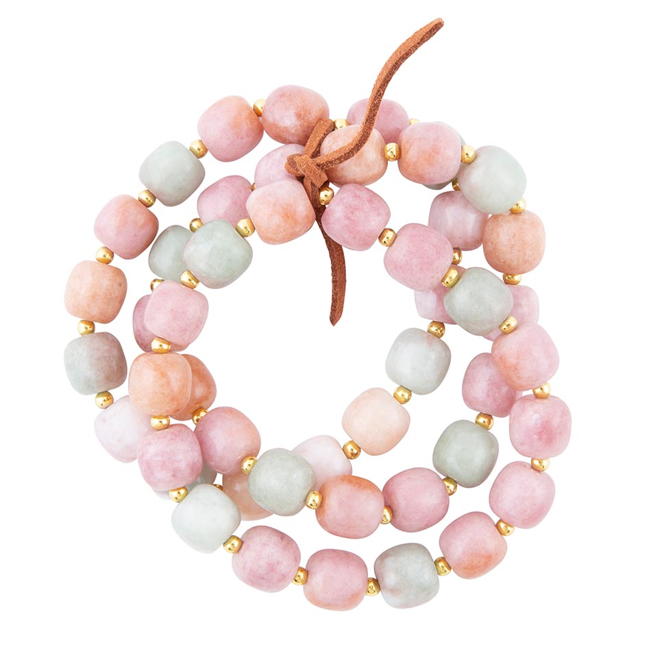 Pink and Green Pastel Jade Triple Stretch Bracelet Set