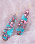 Pink and Blue Jasper Matrix Slab Golden Earrings