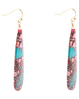 Pink and Blue Jasper Matrix Slab Golden Earrings