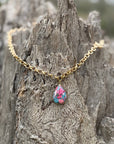 Pink Dahlia Teardrop Gold Chain Necklace